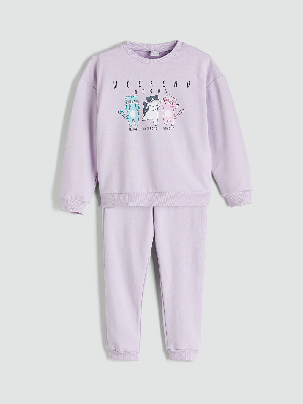 Lila Bisiklet Yaka Kız Çocuk Pijama Takımı