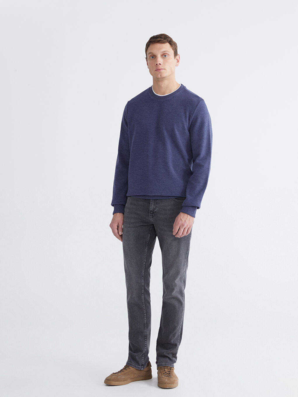 İndigo Bisiklet Yaka Erkek Sweatshirt-1