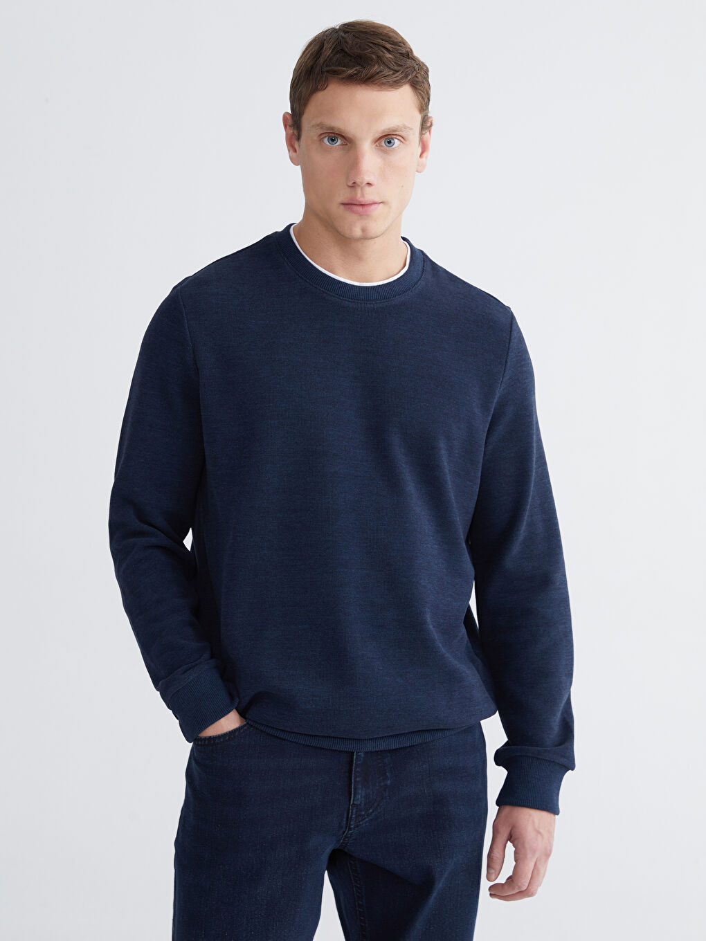 Lacivert Bisiklet Yaka Erkek Sweatshirt