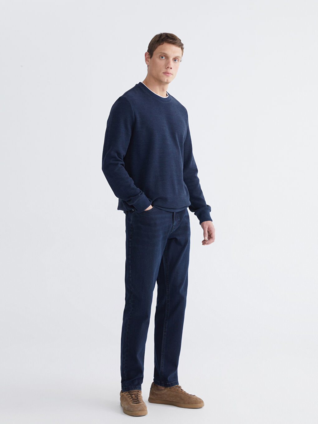 Lacivert Bisiklet Yaka Erkek Sweatshirt-1