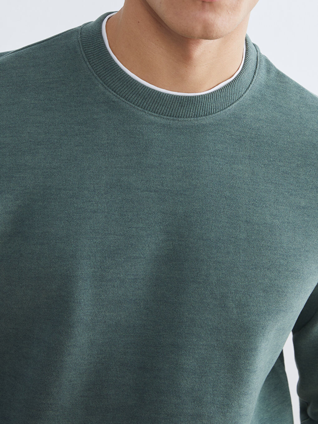 Yeşil Bisiklet Yaka Erkek Sweatshirt-2