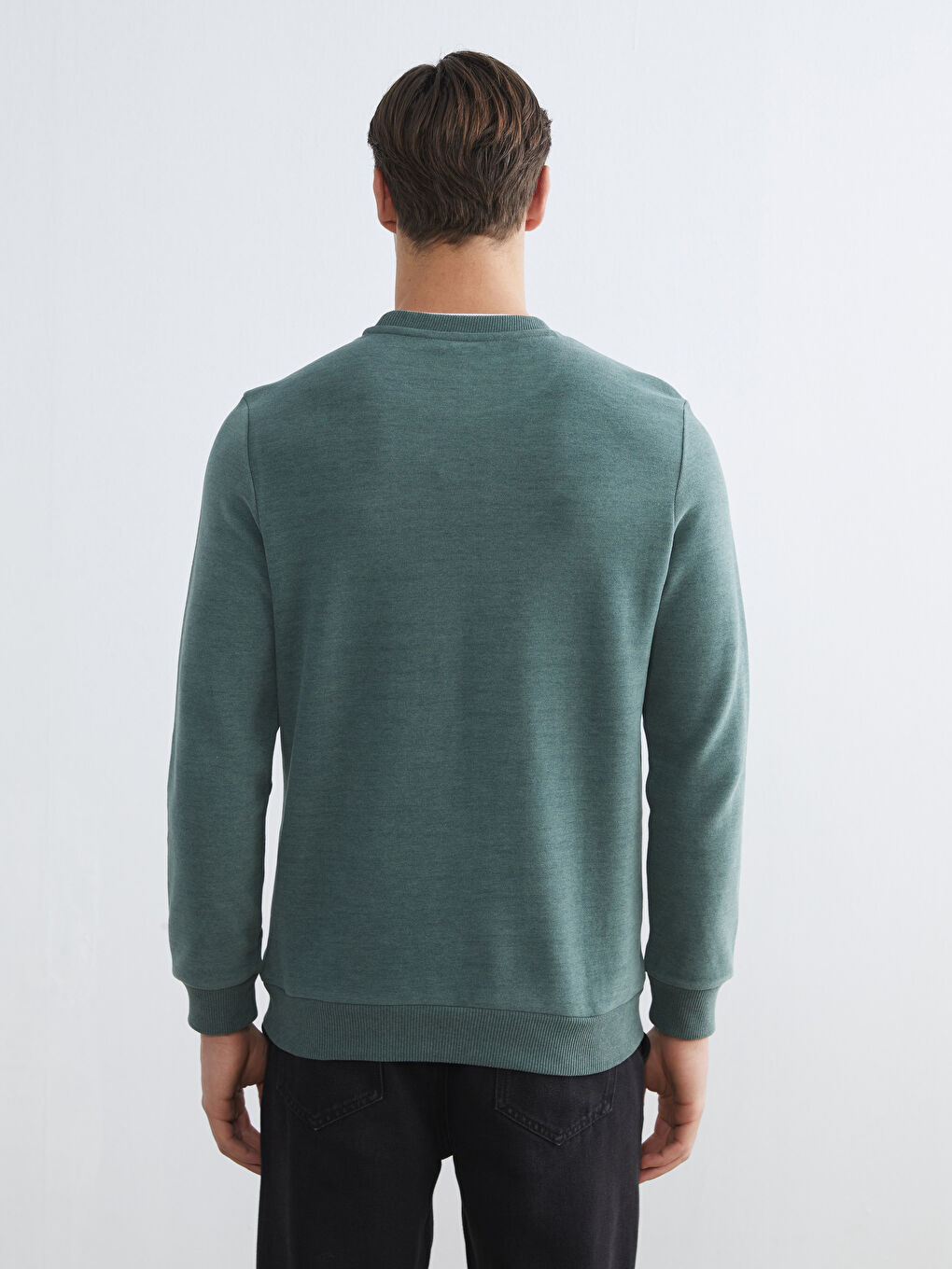 Yeşil Bisiklet Yaka Erkek Sweatshirt-3