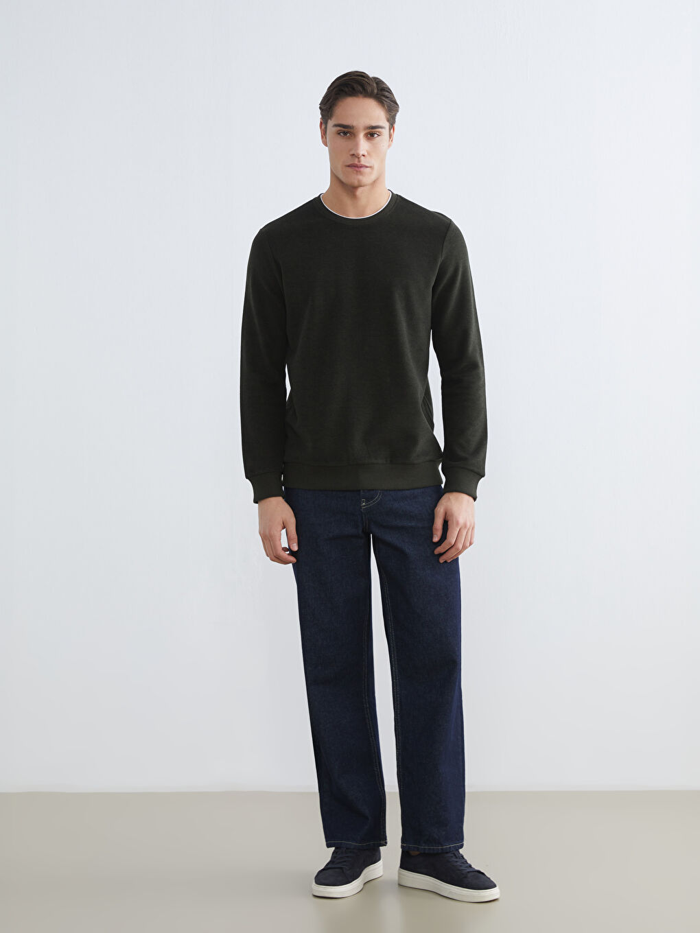 Haki Bisiklet Yaka Erkek Sweatshirt-1