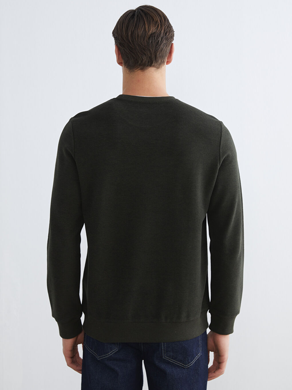 Haki Bisiklet Yaka Erkek Sweatshirt-3