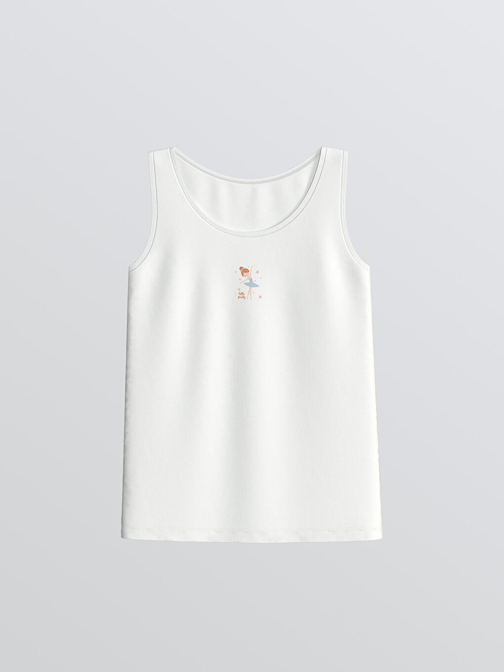 Ekru Baskılı Pamuklu Kız Çocuk Atlet