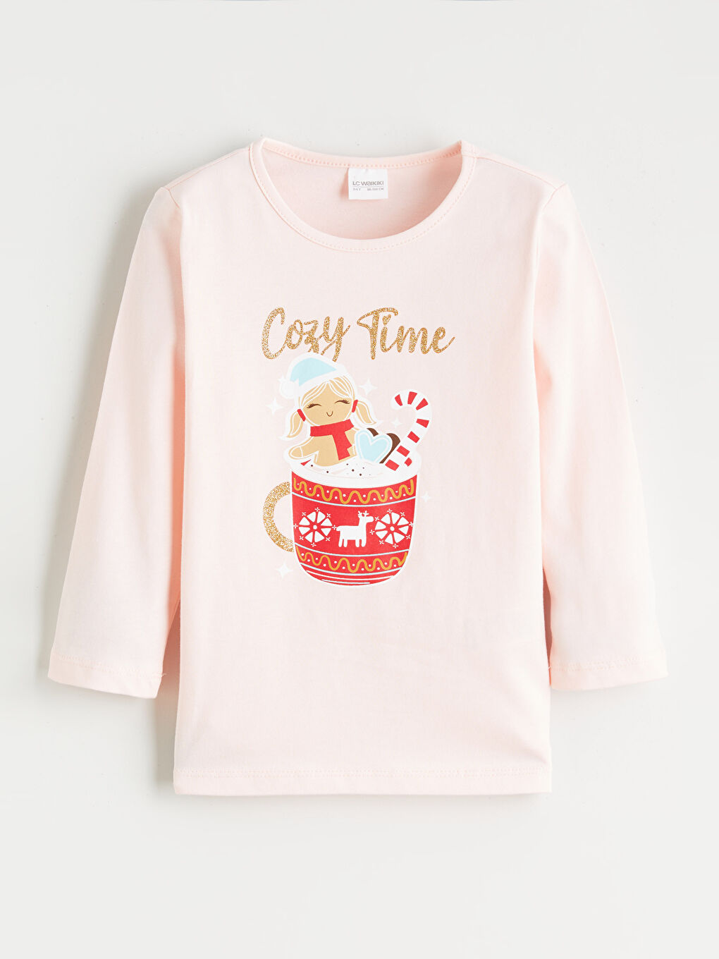 Pembe Bisiklet Yaka Uzun Kollu Baskılı Kız Çocuk Pİjama Üst