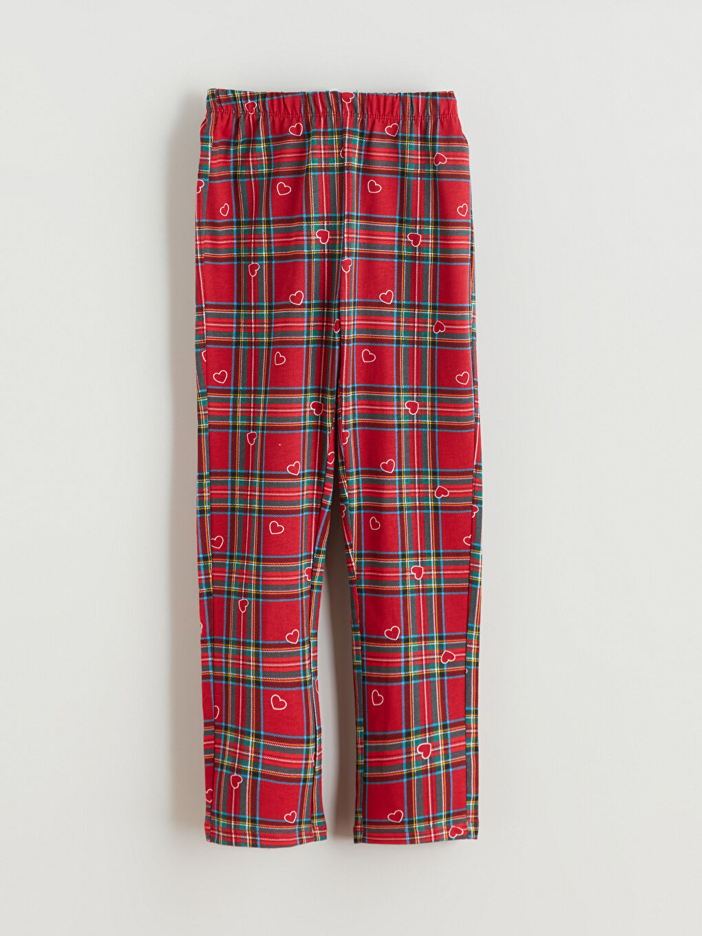 Kırmızı Beli Lastikli Ekose Kız Çocuk Pijama Altı-1