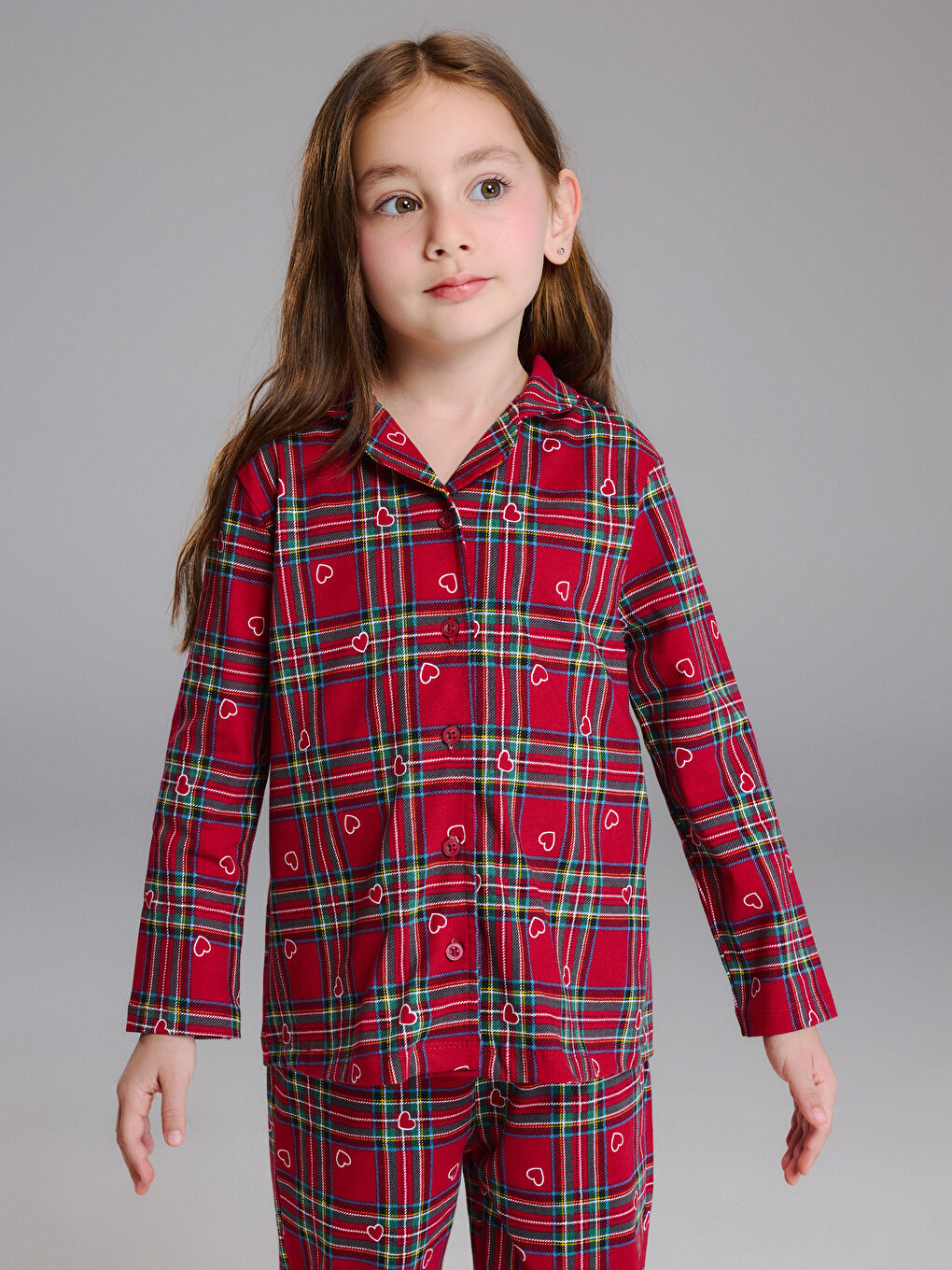 Пижамный комплект в клетку с отложным воротником для девочек-1