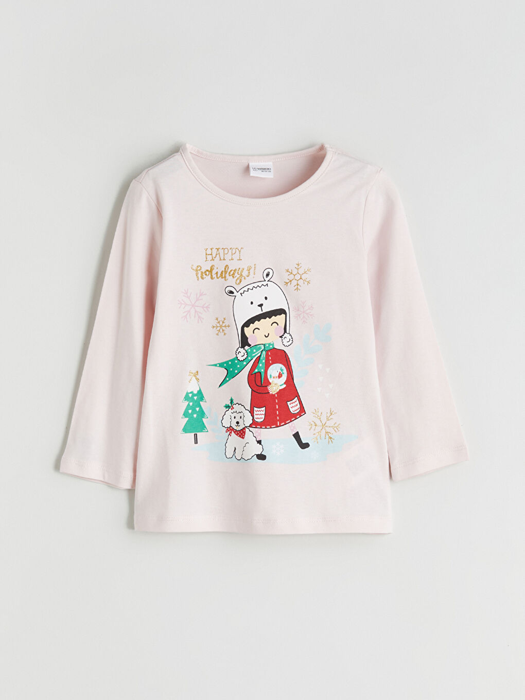 Pembe Bisiklet Yaka Uzun Kollu Baskılı Kız Çocuk Pİjama Üst