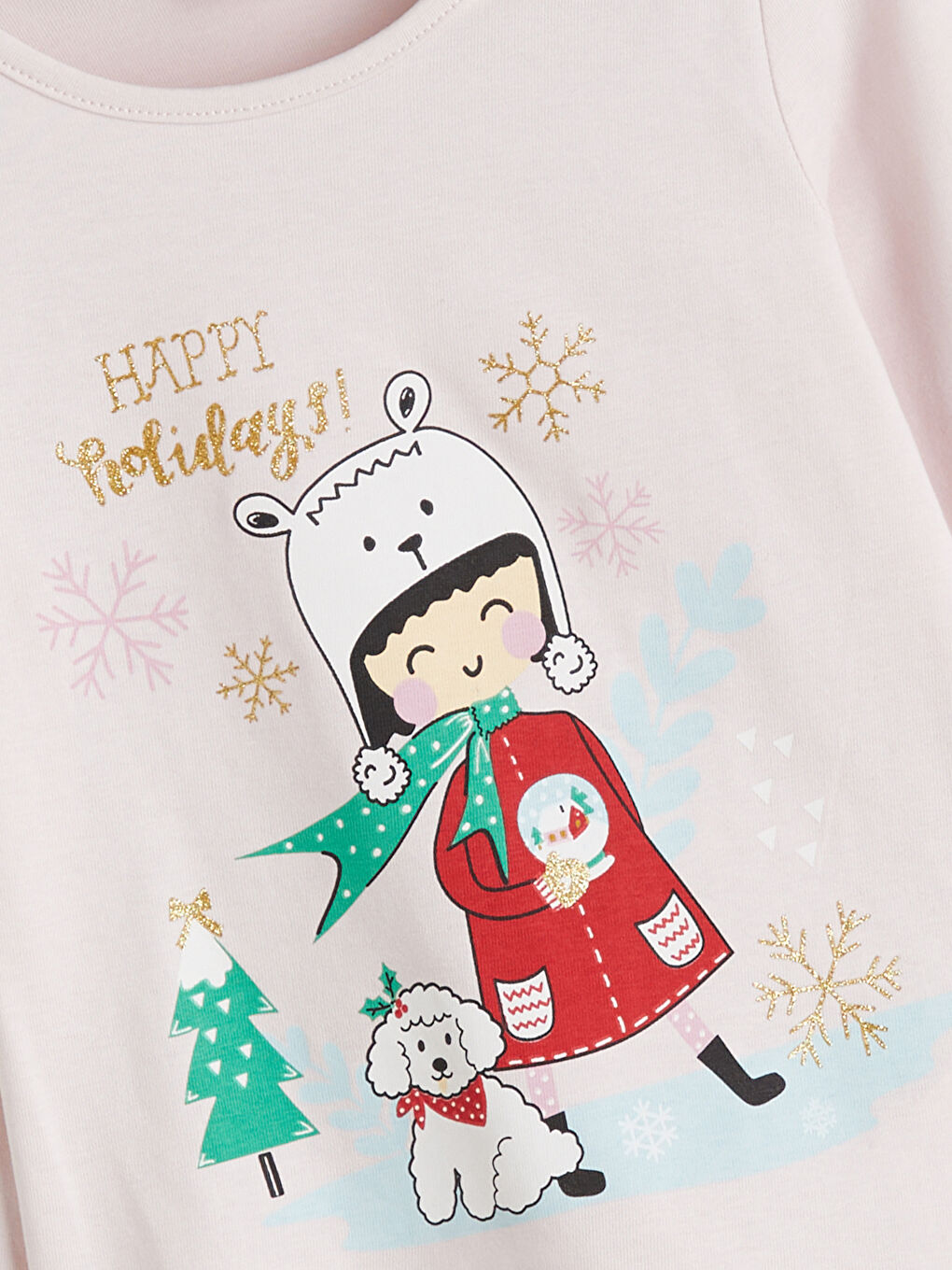 Pembe Bisiklet Yaka Uzun Kollu Baskılı Kız Çocuk Pİjama Üst-2