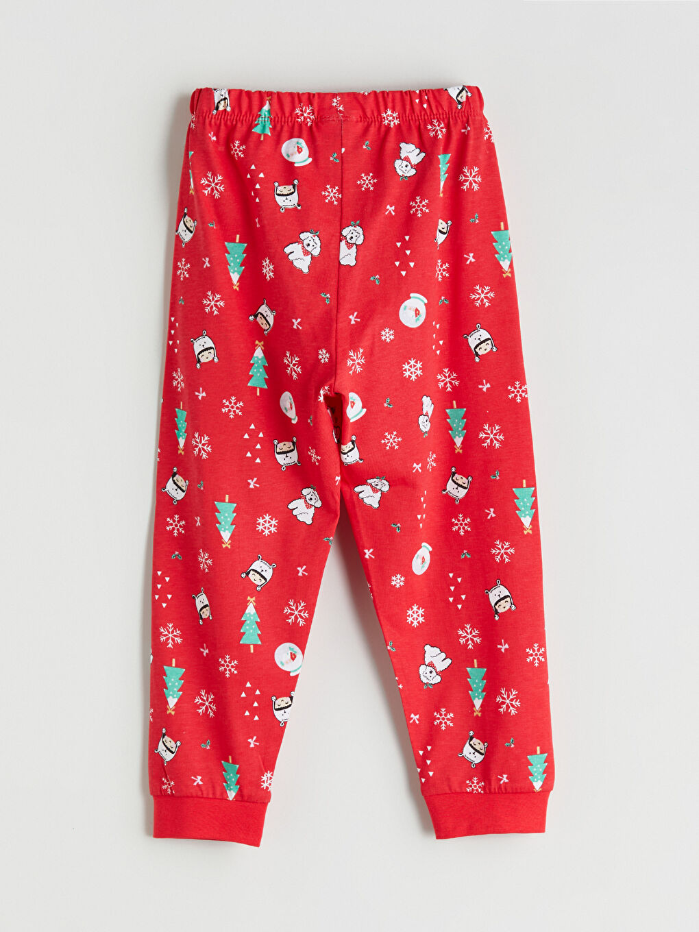 Kırmızı Beli Lastikli Yılbaşı Temalı Kız Çocuk Pijama Altı-1