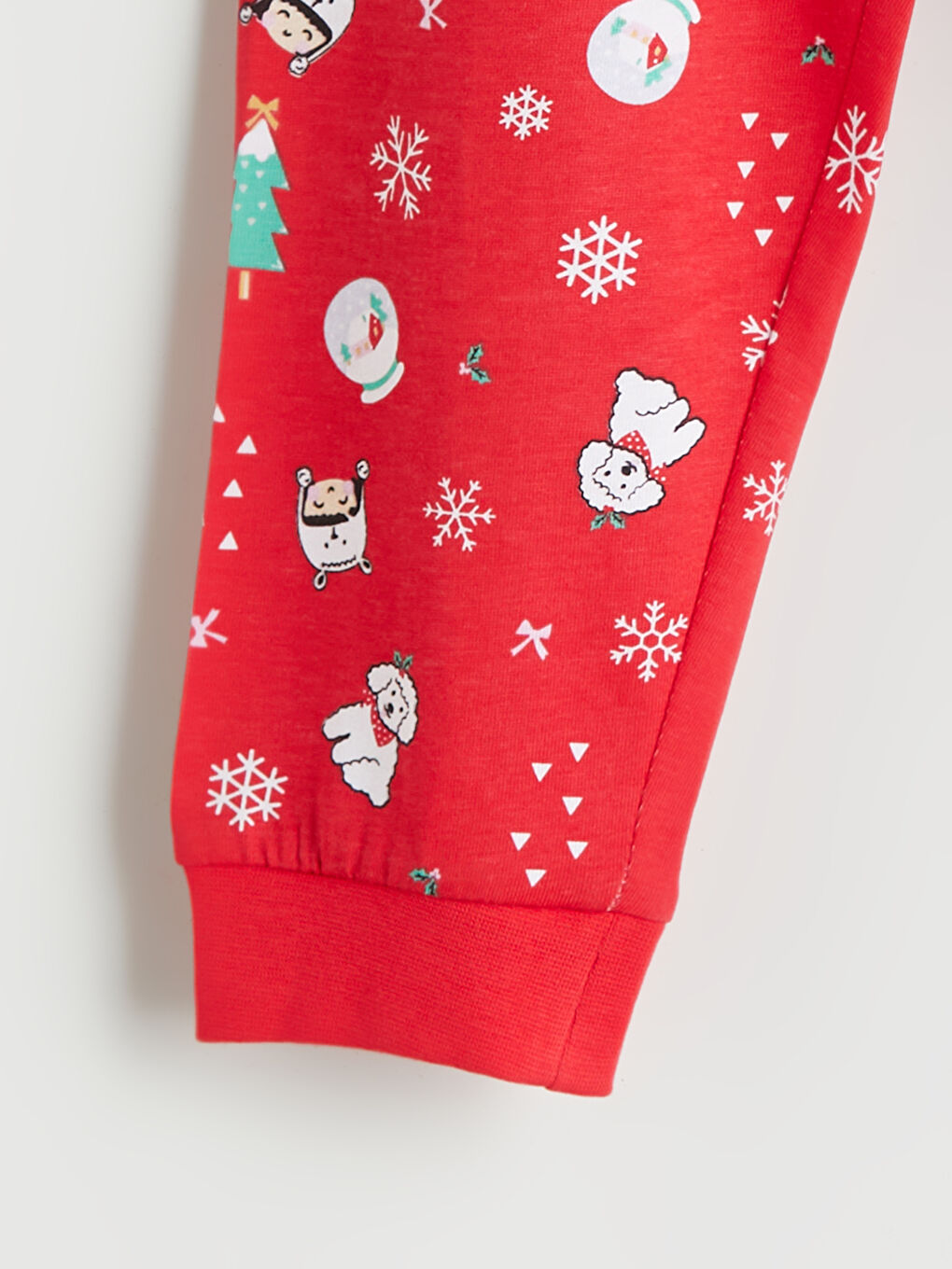 Kırmızı Beli Lastikli Yılbaşı Temalı Kız Çocuk Pijama Altı-2