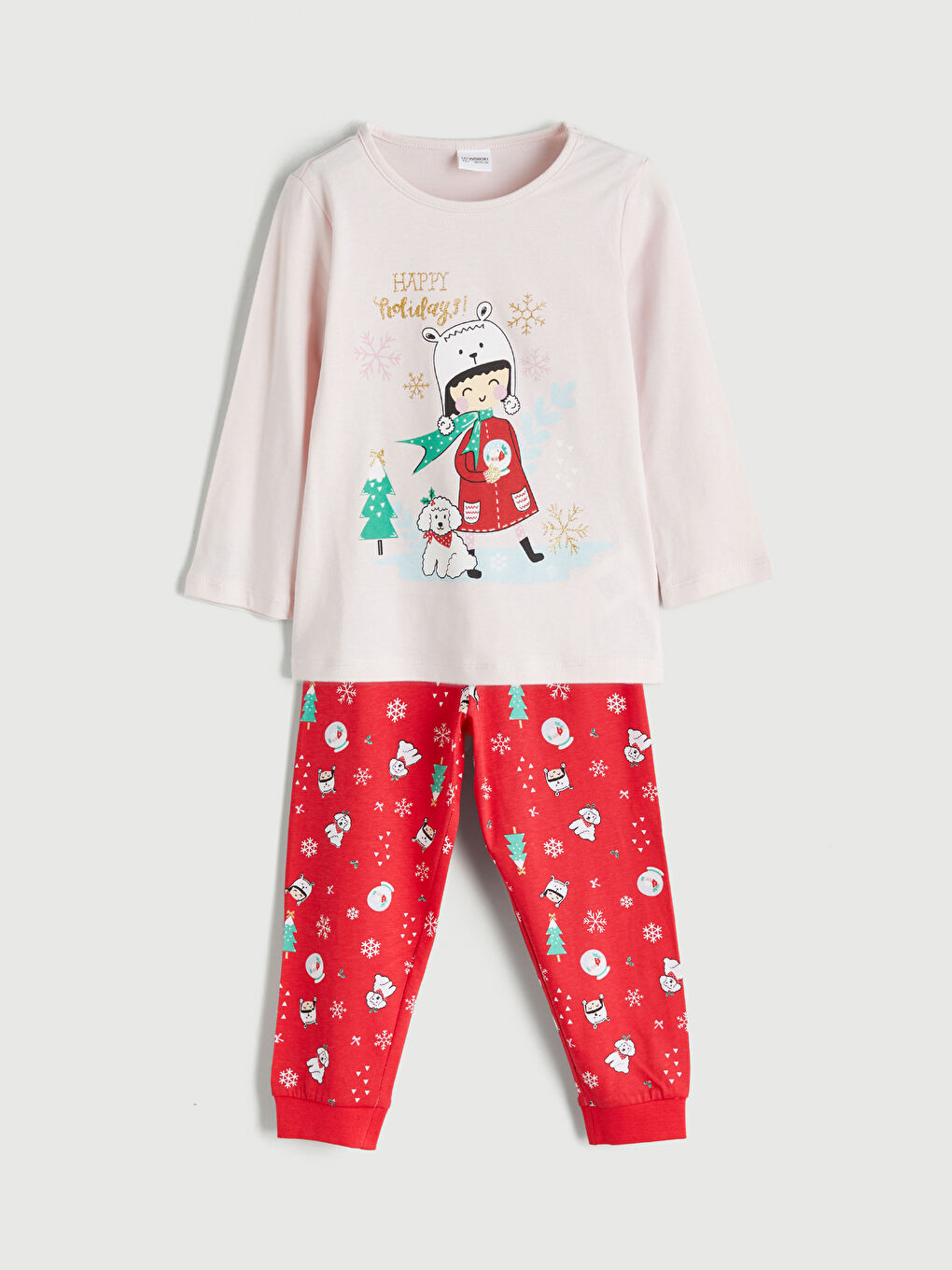 Crew Neck Christmas Themed Girls' Pyjama Set