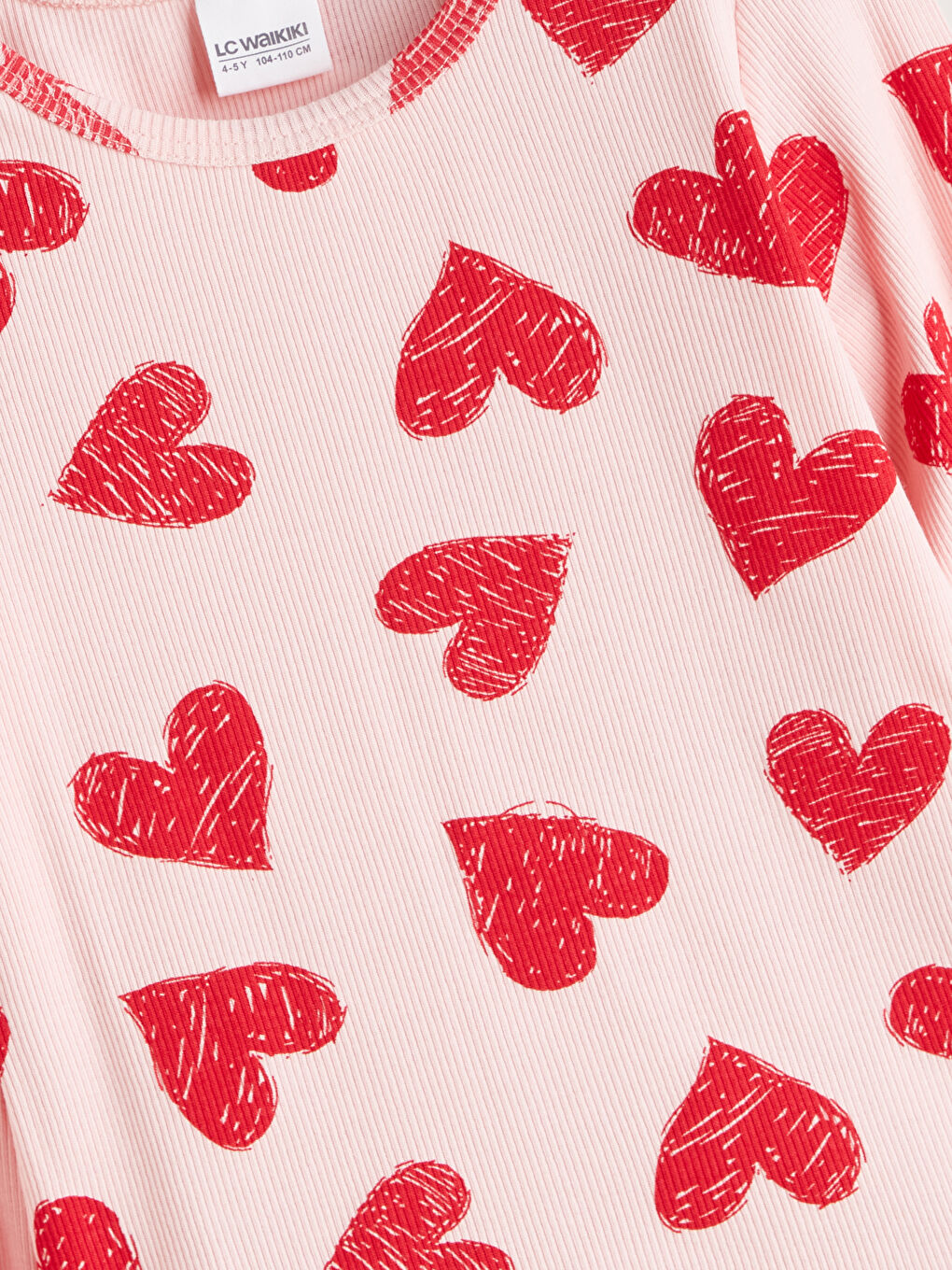 Crew Neck Printed Girls' Pyjama Set-2