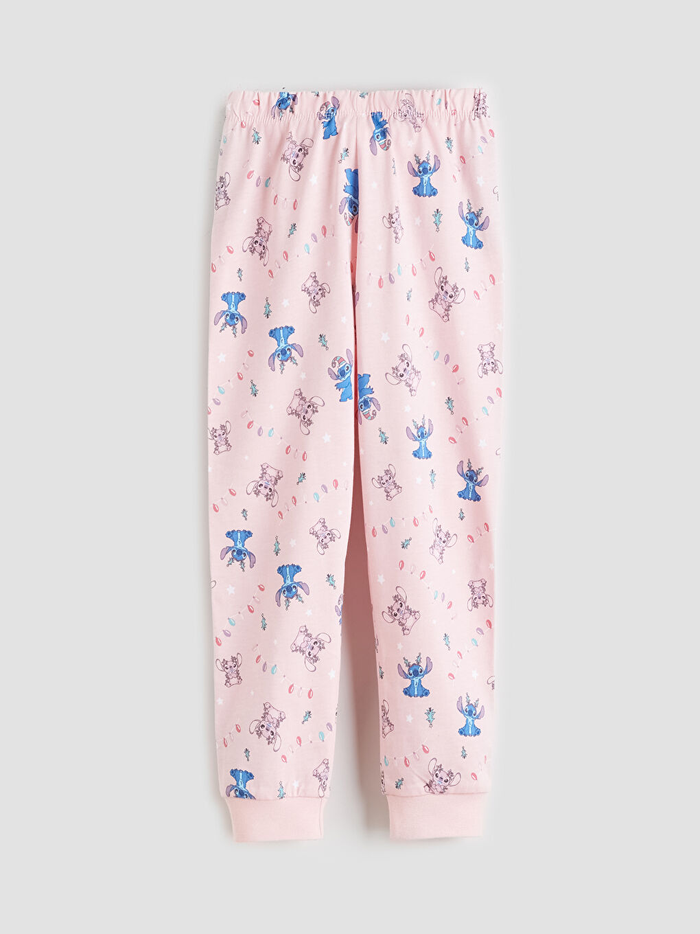 Pembe Beli Lastikli Stitch Baskılı Kız Çocuk Pijama Alt
