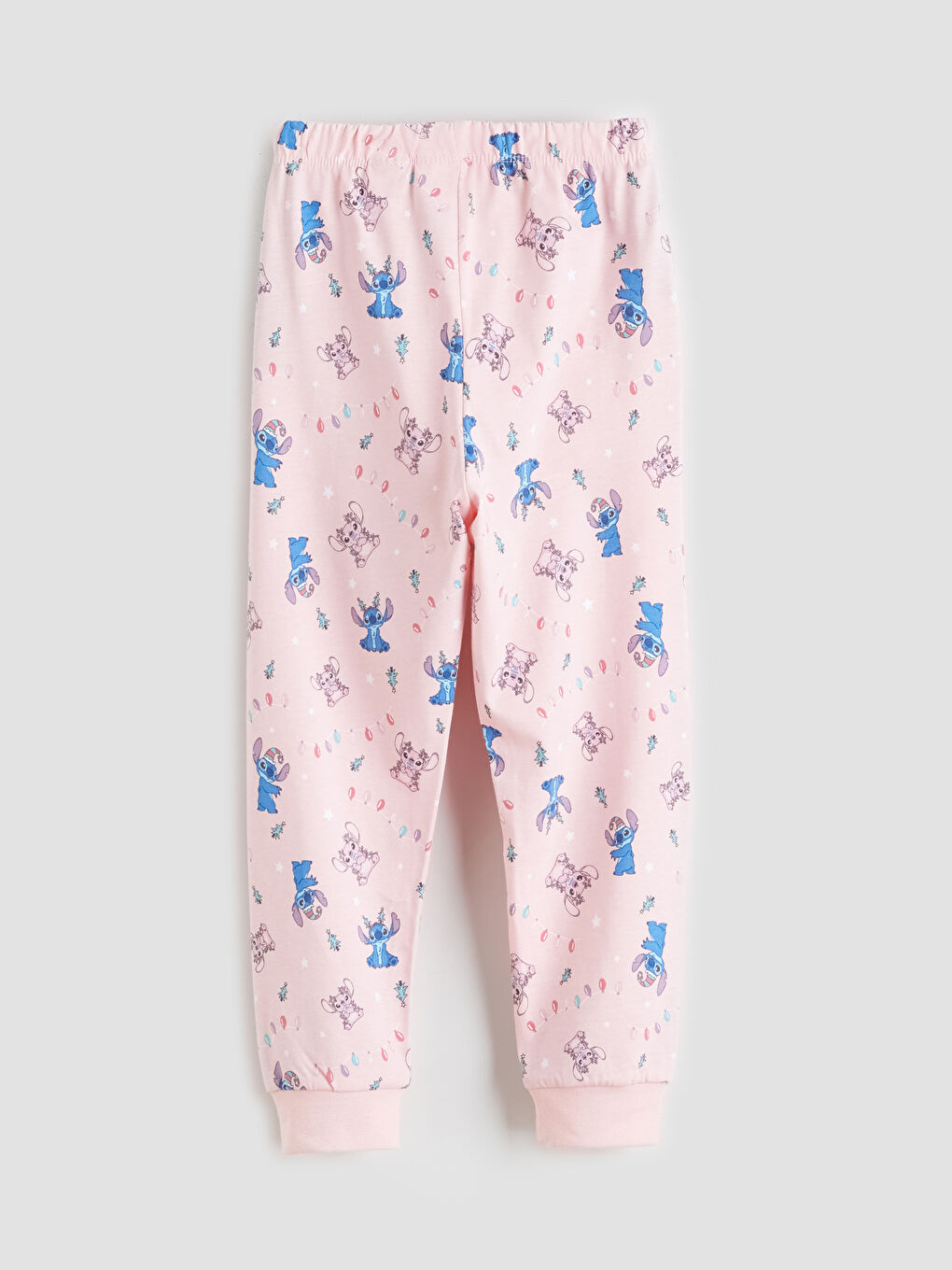 Pembe Beli Lastikli Stitch Baskılı Kız Çocuk Pijama Alt-1