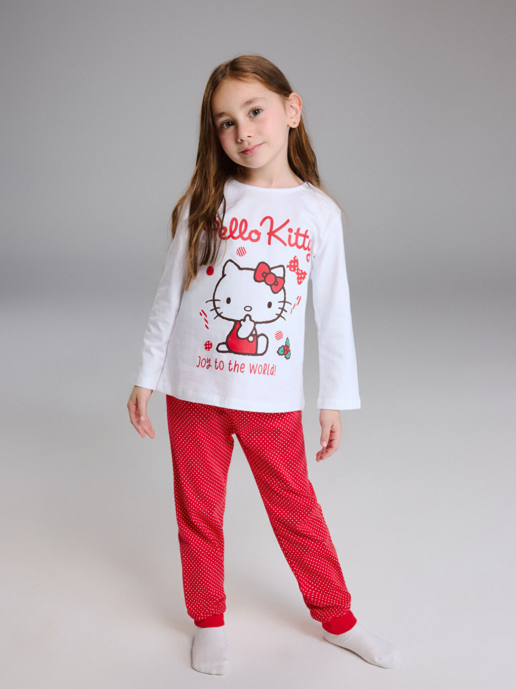 Ensemble de pyjama imprimé Hello Kitty pour Filles à col rond-1
