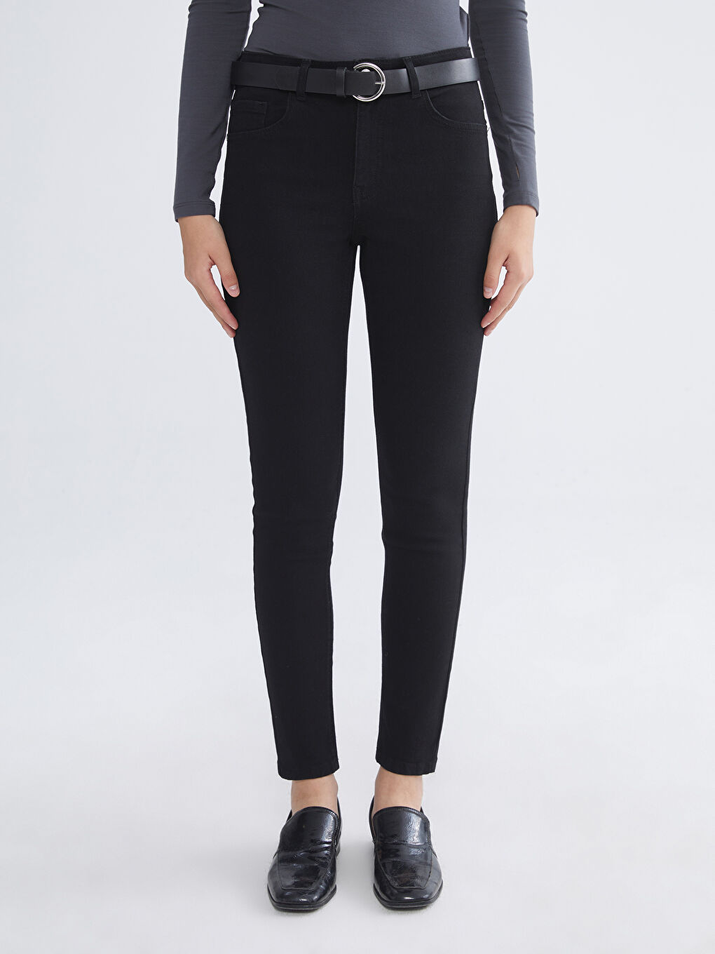 Siyah Beli Kemerli Mercury Skinny Fit Kadın Jean Pantolon-1