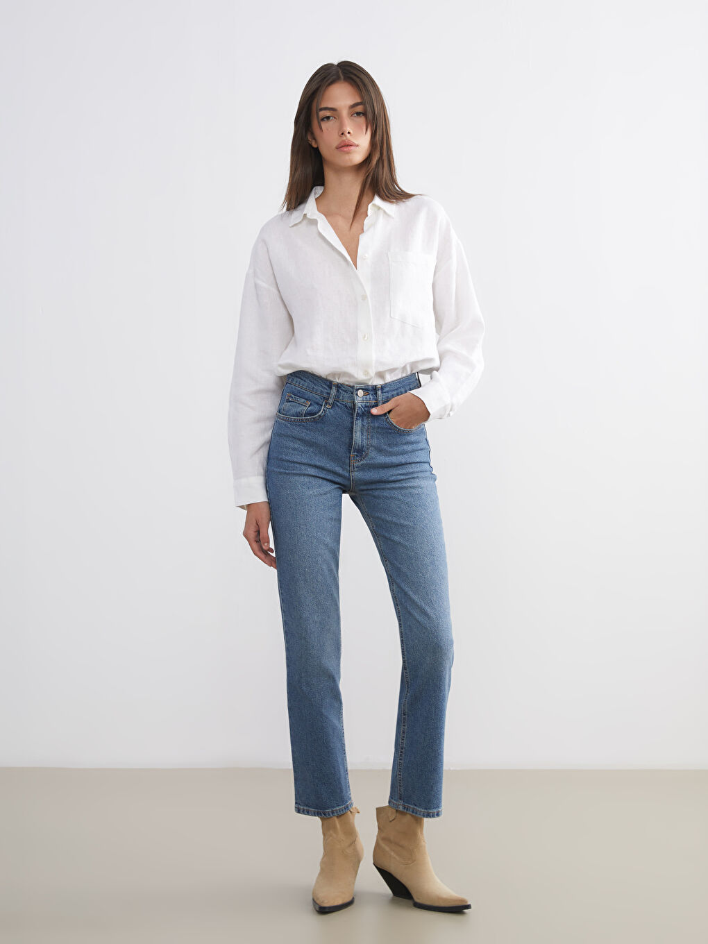 İndigo Mom Fit Kadın Jean Pantolon