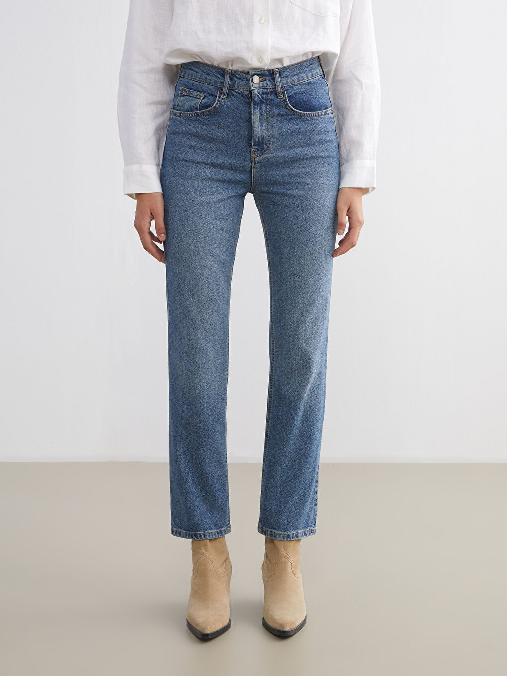 İndigo Mom Fit Kadın Jean Pantolon-1