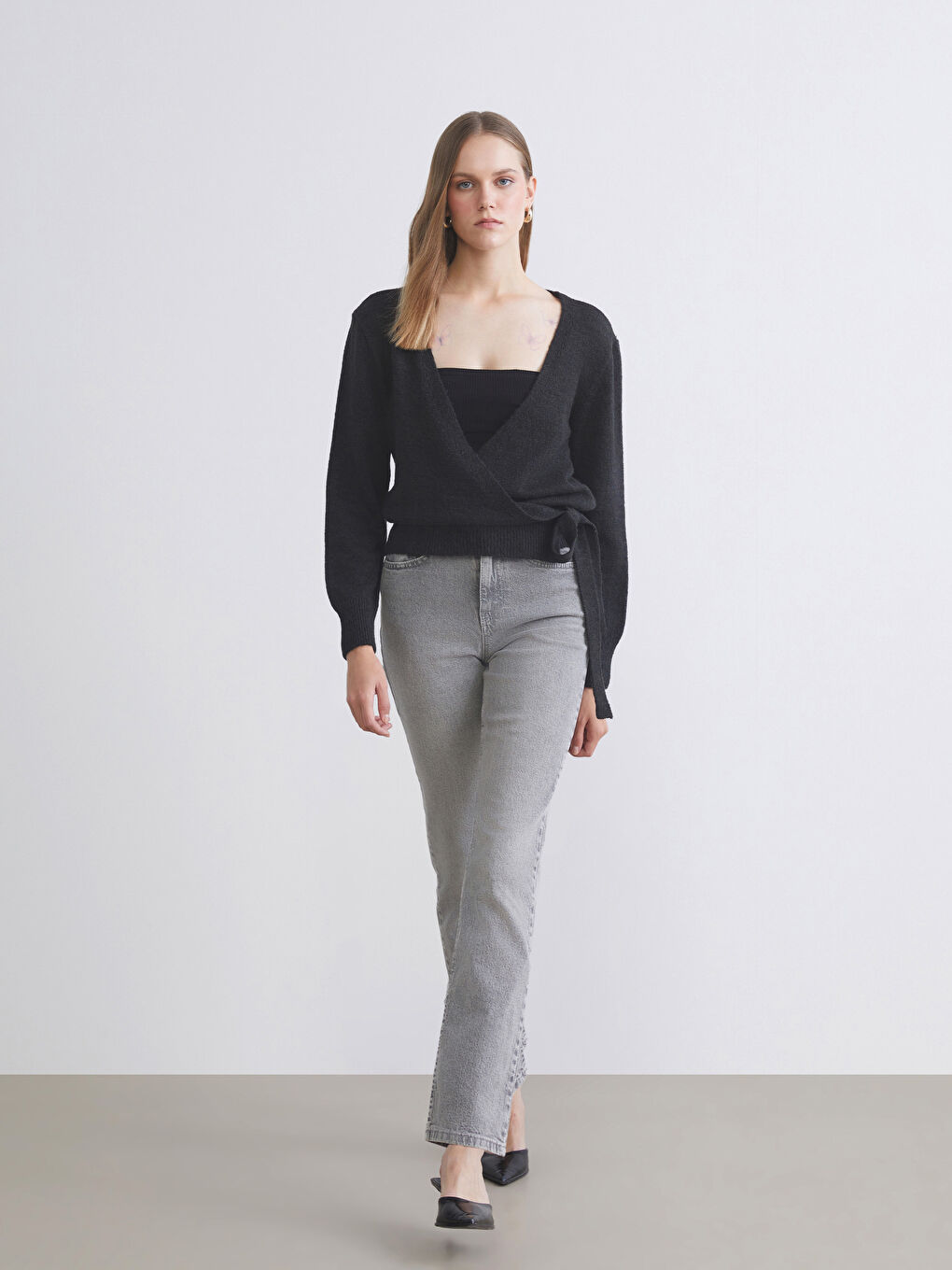 Gri Mom Fit Kadın Jean Pantolon