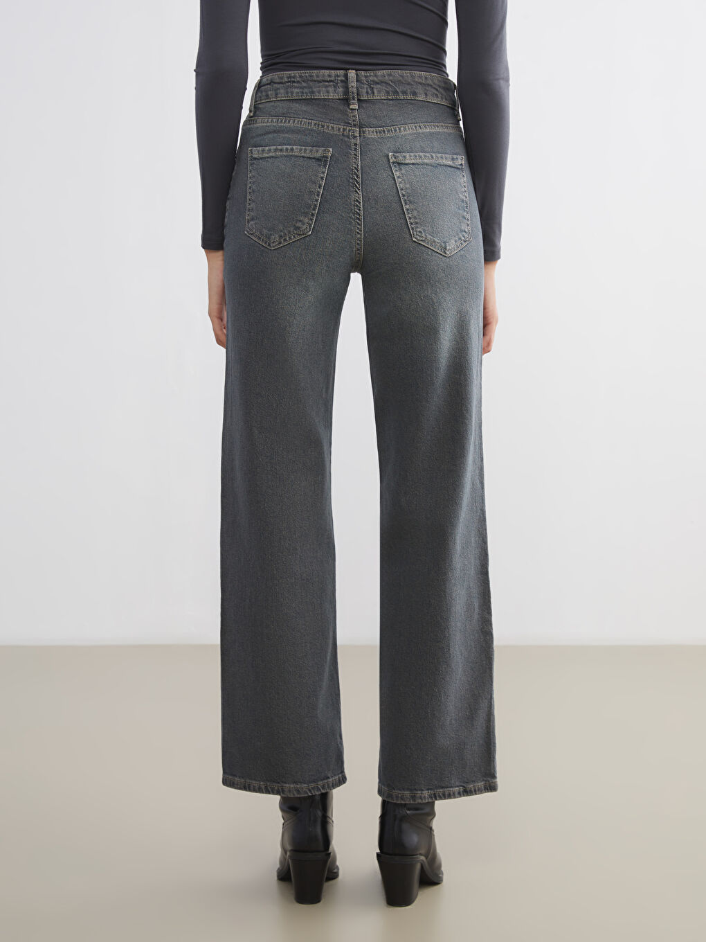 Gri Wideleg Kadın Jean Pantolon-3