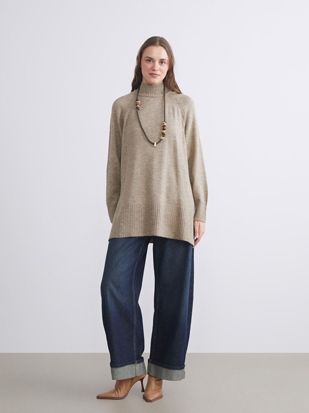 تونیکی یه‌خه‌ی قیفی ئۆڤەرسایز بۆ ژنان-1