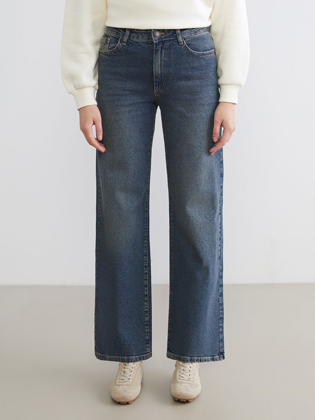 İndigo Wideleg Kadın Jean Pantolon-1