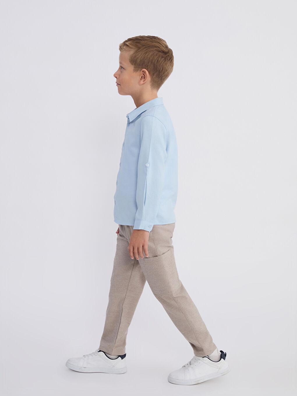 Bej Beli Lastikli Erkek Çocuk Kargo Pantolon-1