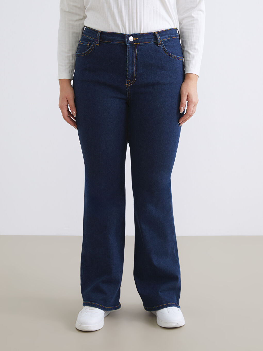 İndigo Flare Kadın Jean Pantolon-5