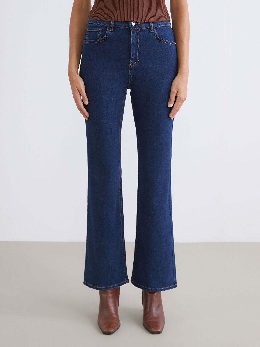 İndigo Flare Kadın Jean Pantolon-2