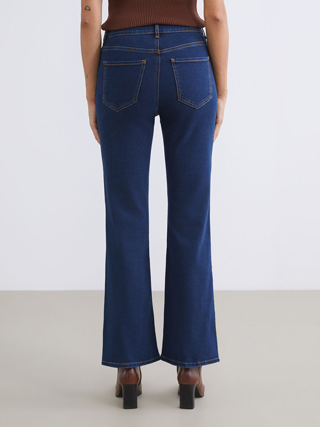 İndigo Flare Kadın Jean Pantolon-4