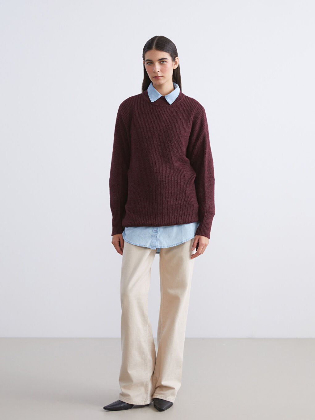 Funnel Neck Women's Knit Sweater-1