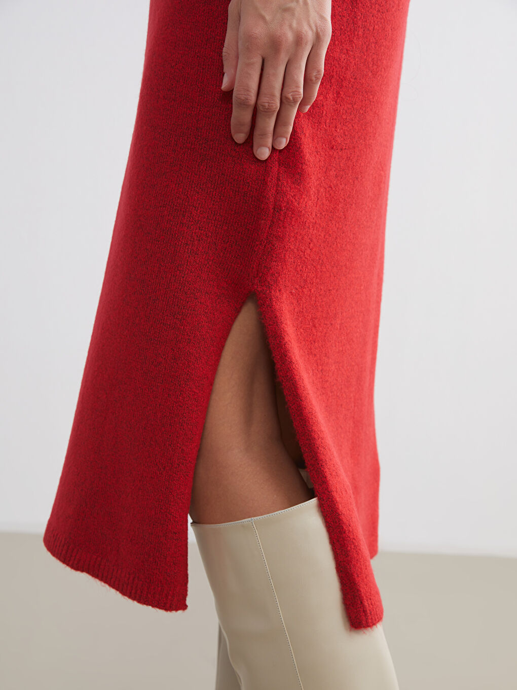 Polo Neck Slit Knit Dress-2