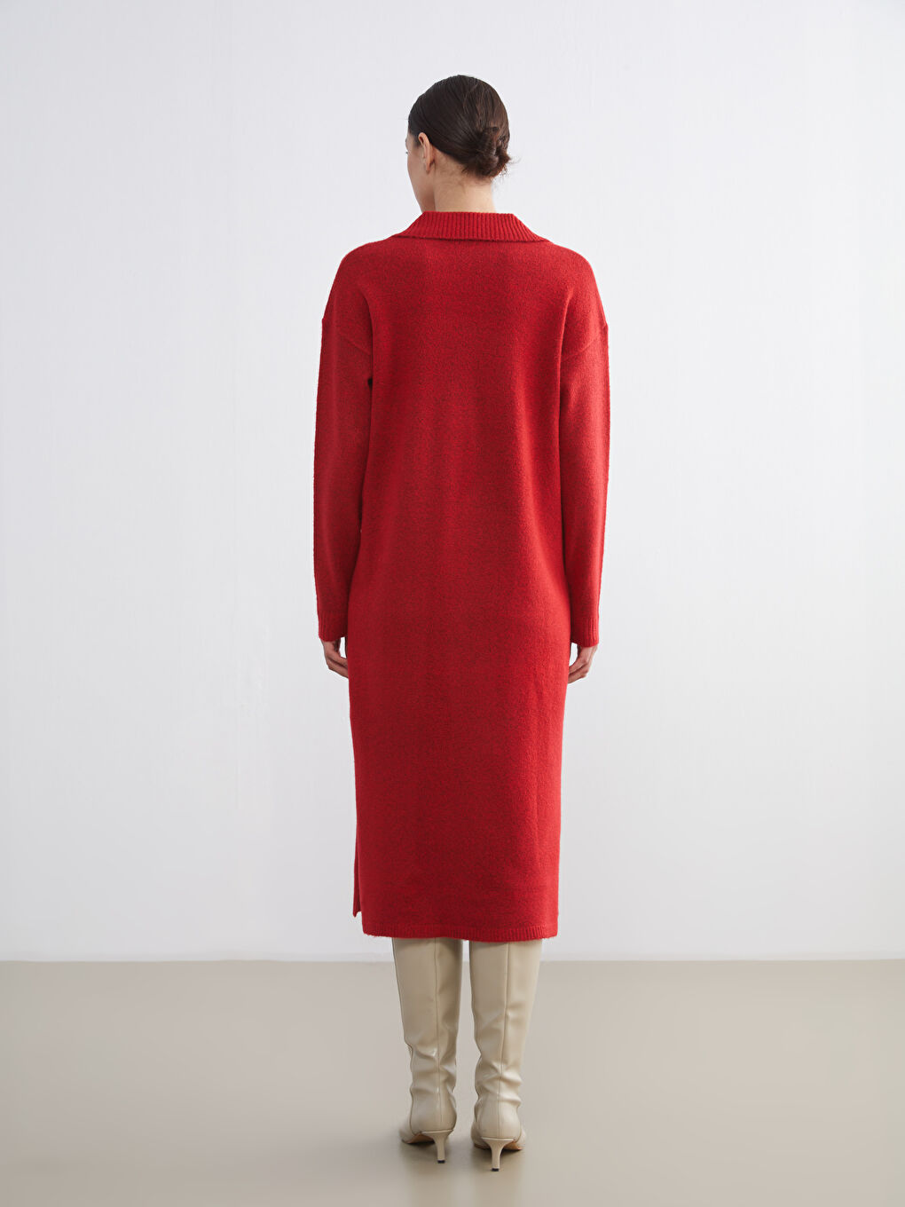 Polo Neck Slit Knit Dress-3