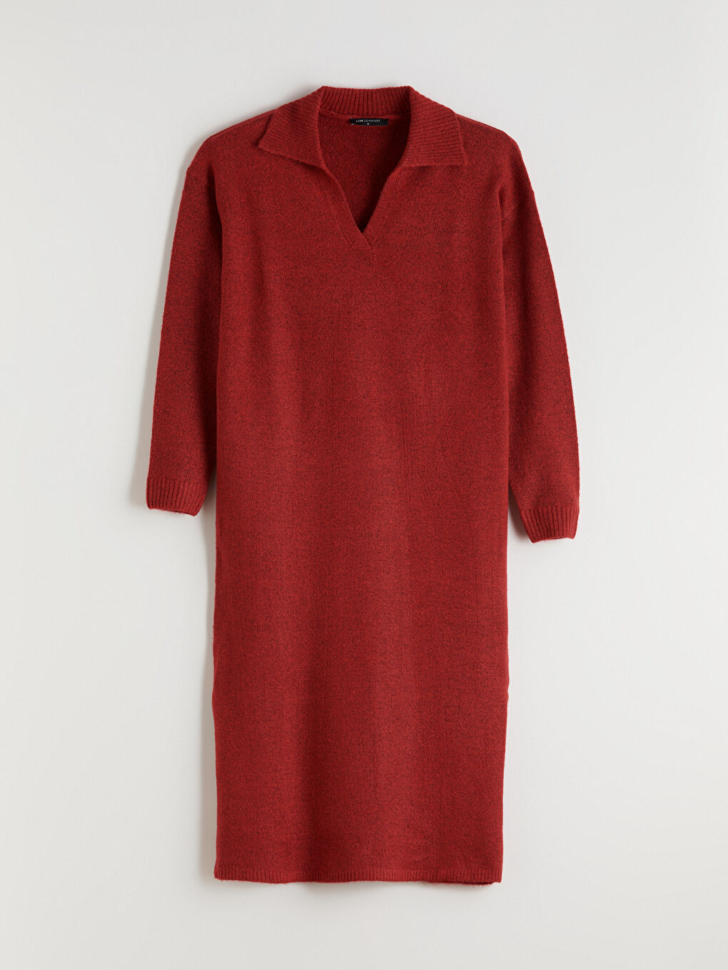 Polo Neck Slit Knit Dress-4