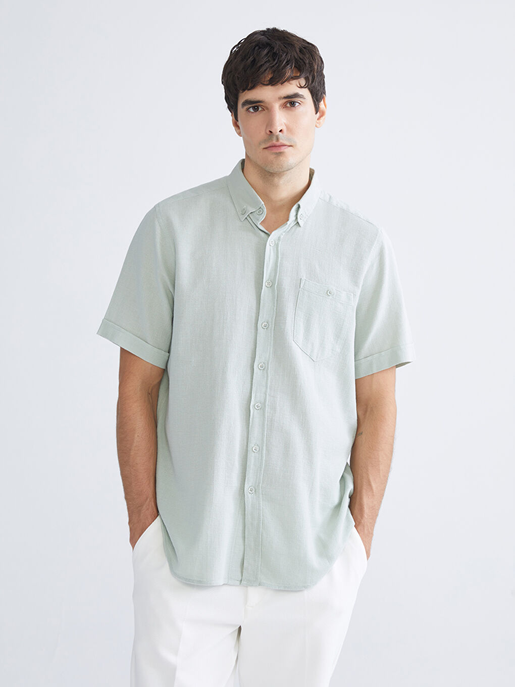 Gri Regular Fit Kısa Kollu Erkek Gömlek