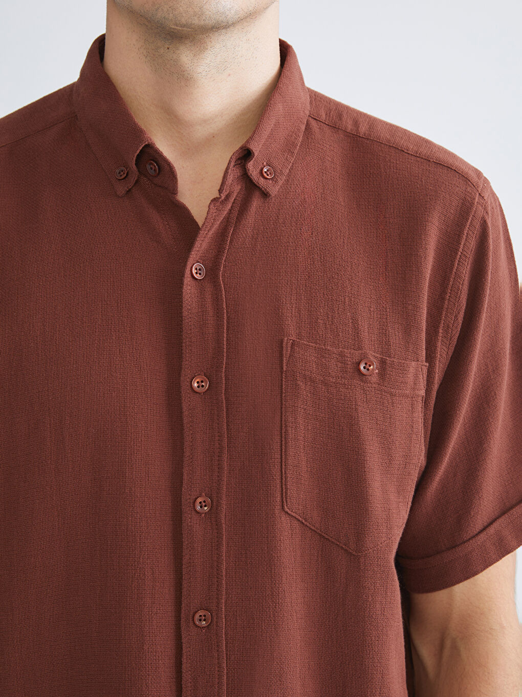 Kahverengi Regular Fit Kısa Kollu Erkek Gömlek-2
