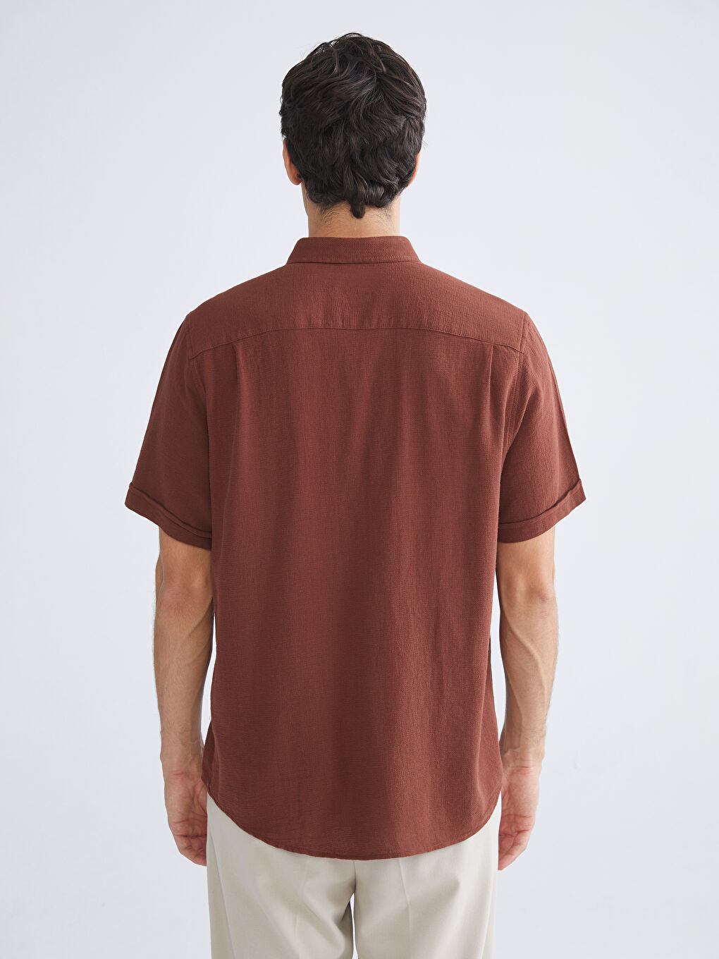 Kahverengi Regular Fit Kısa Kollu Erkek Gömlek-3