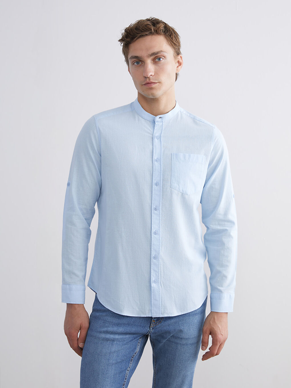 Mavi Regular Fit Hakim Yaka Uzun Kollu Poplin Erkek Gömlek