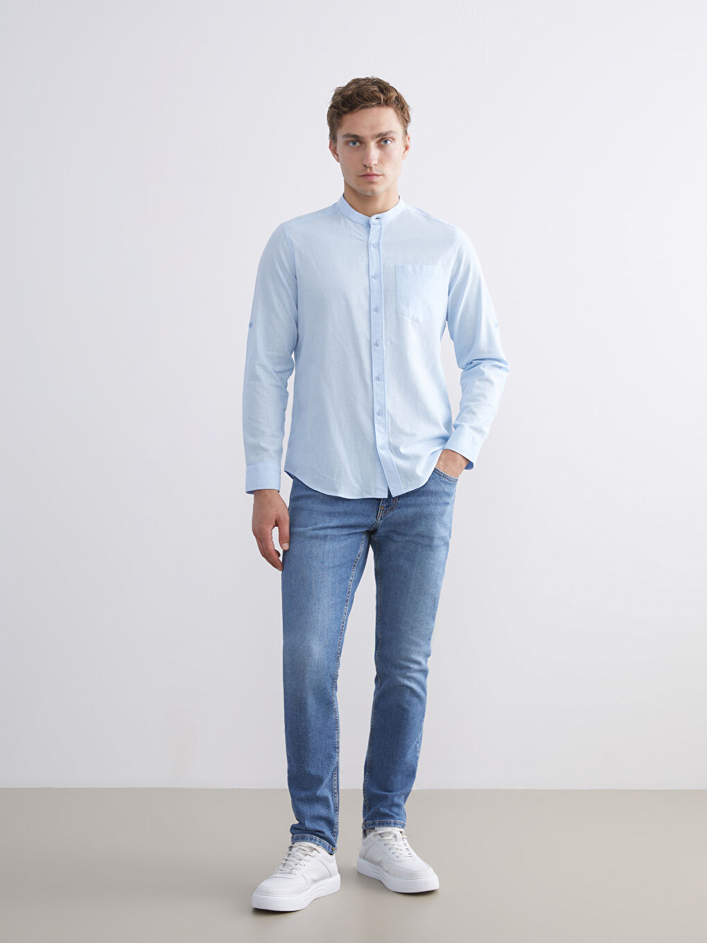 Mavi Regular Fit Hakim Yaka Uzun Kollu Poplin Erkek Gömlek-1