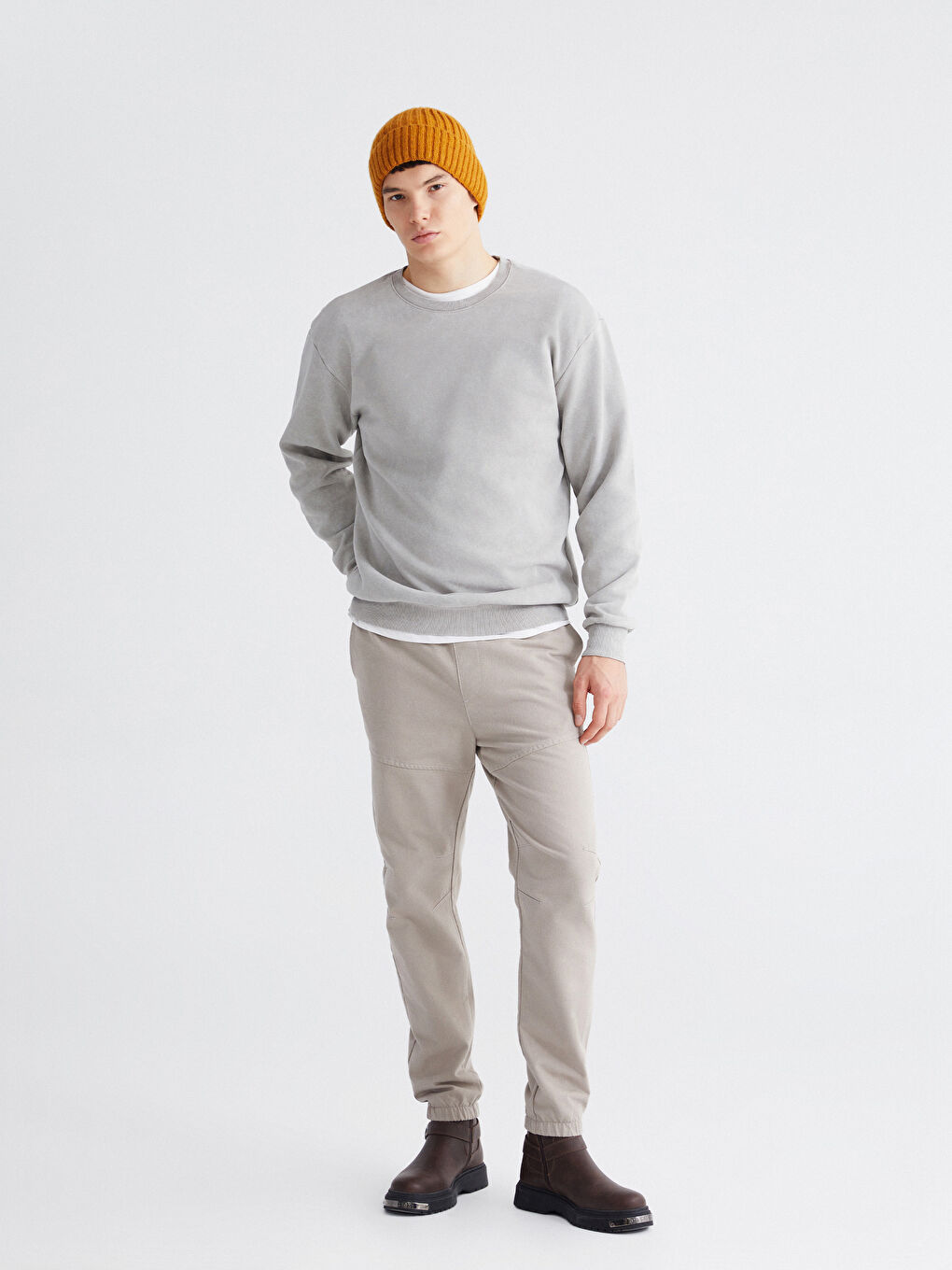 Bej Beli Lastikli Erkek Jogger Pantolon