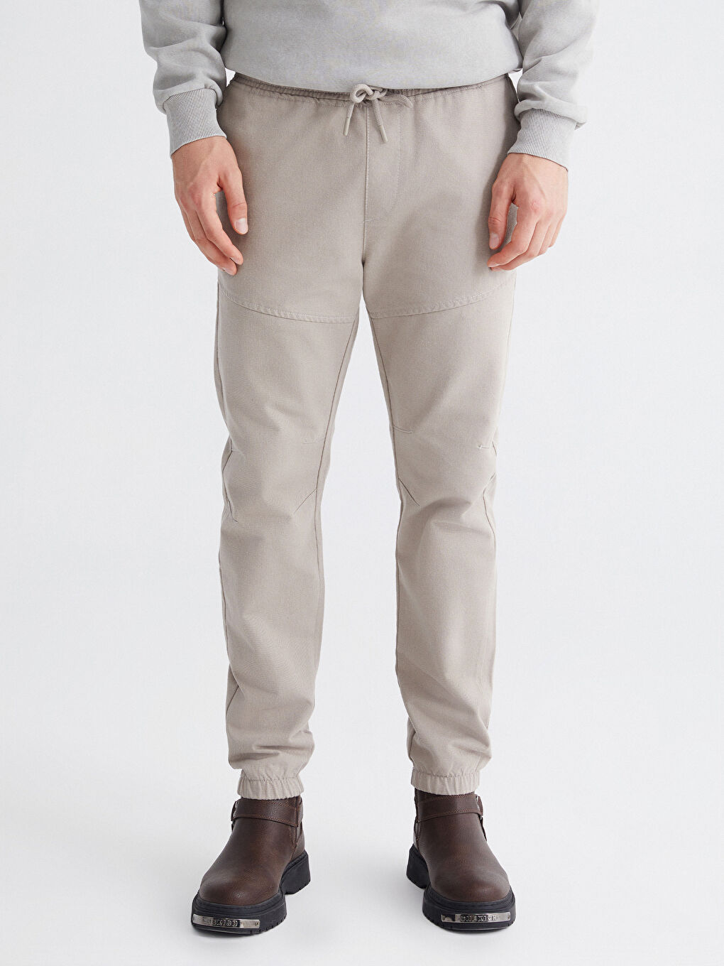 Bej Beli Lastikli Erkek Jogger Pantolon-1