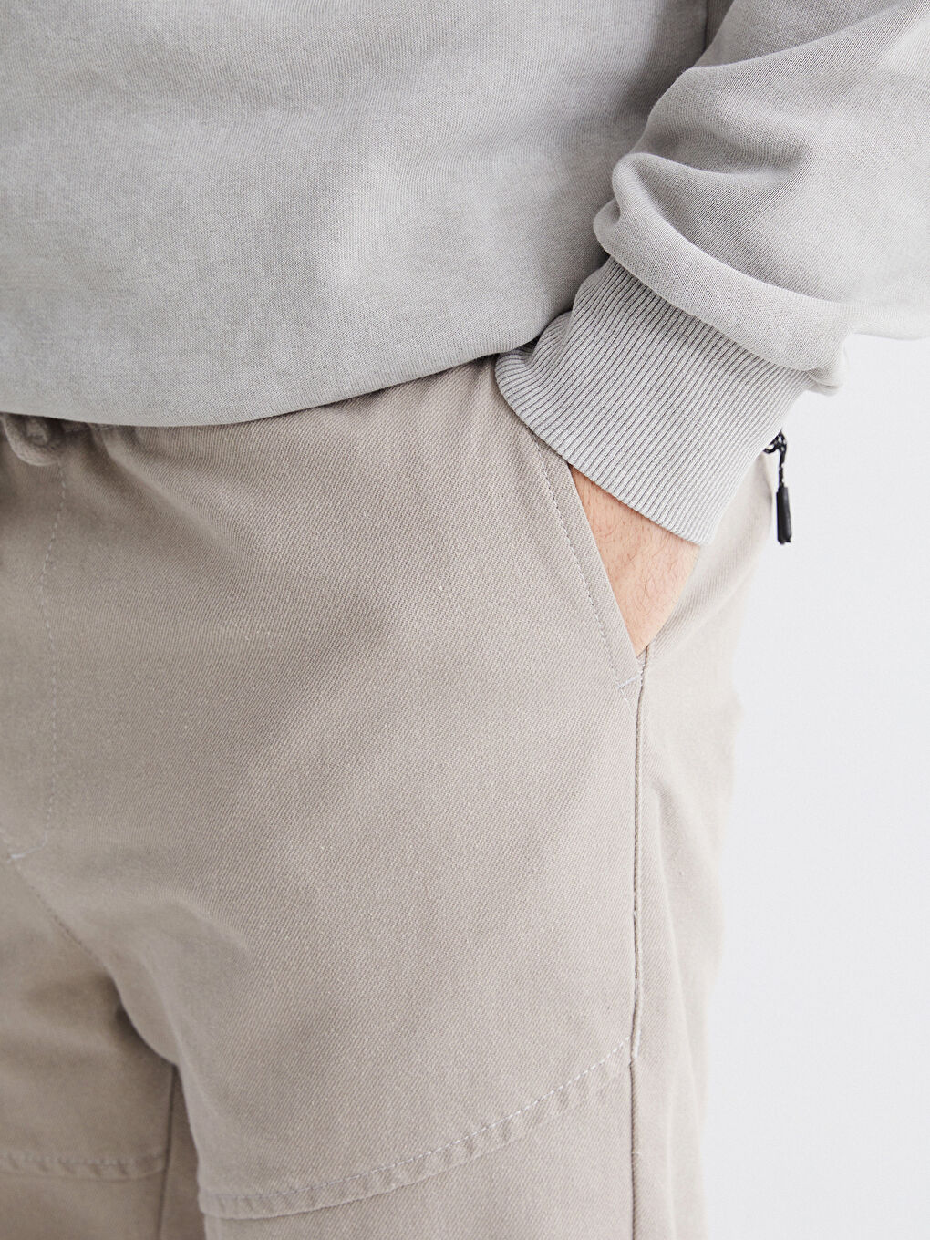 Bej Beli Lastikli Erkek Jogger Pantolon-2