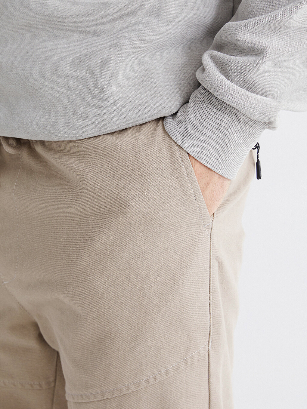 Bej Beli Lastikli Erkek Jogger Pantolon-2