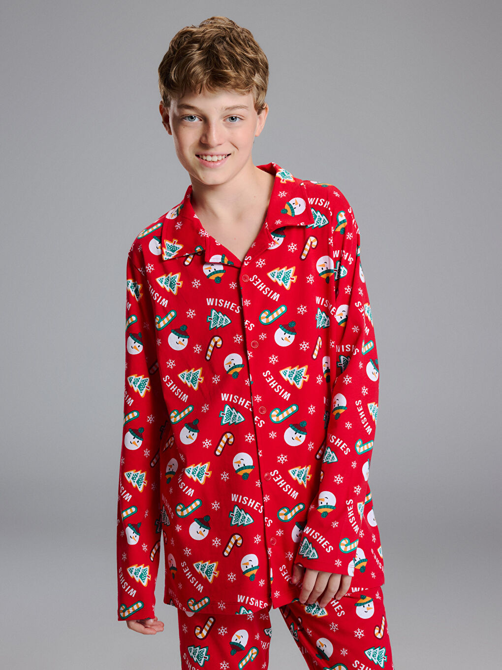 Пижамный комплект для мальчиков с отложным воротником на рождественскую тематику-1