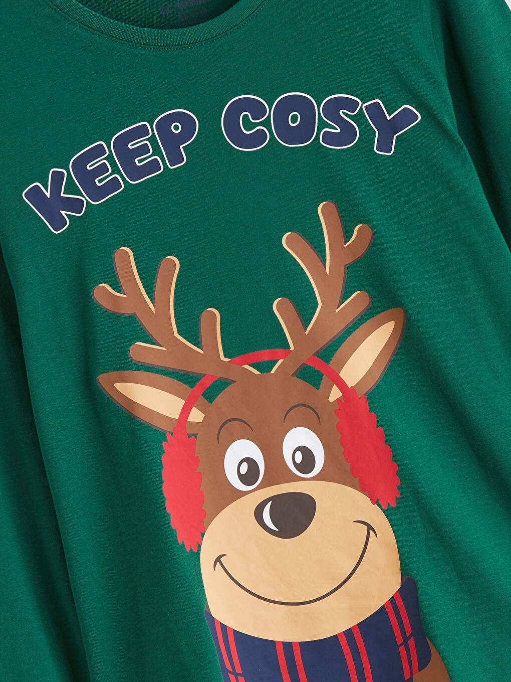 Yeşil Bisiklet Yaka Yılbaşı Temalı Erkek Çocuk Pijama Üst-2