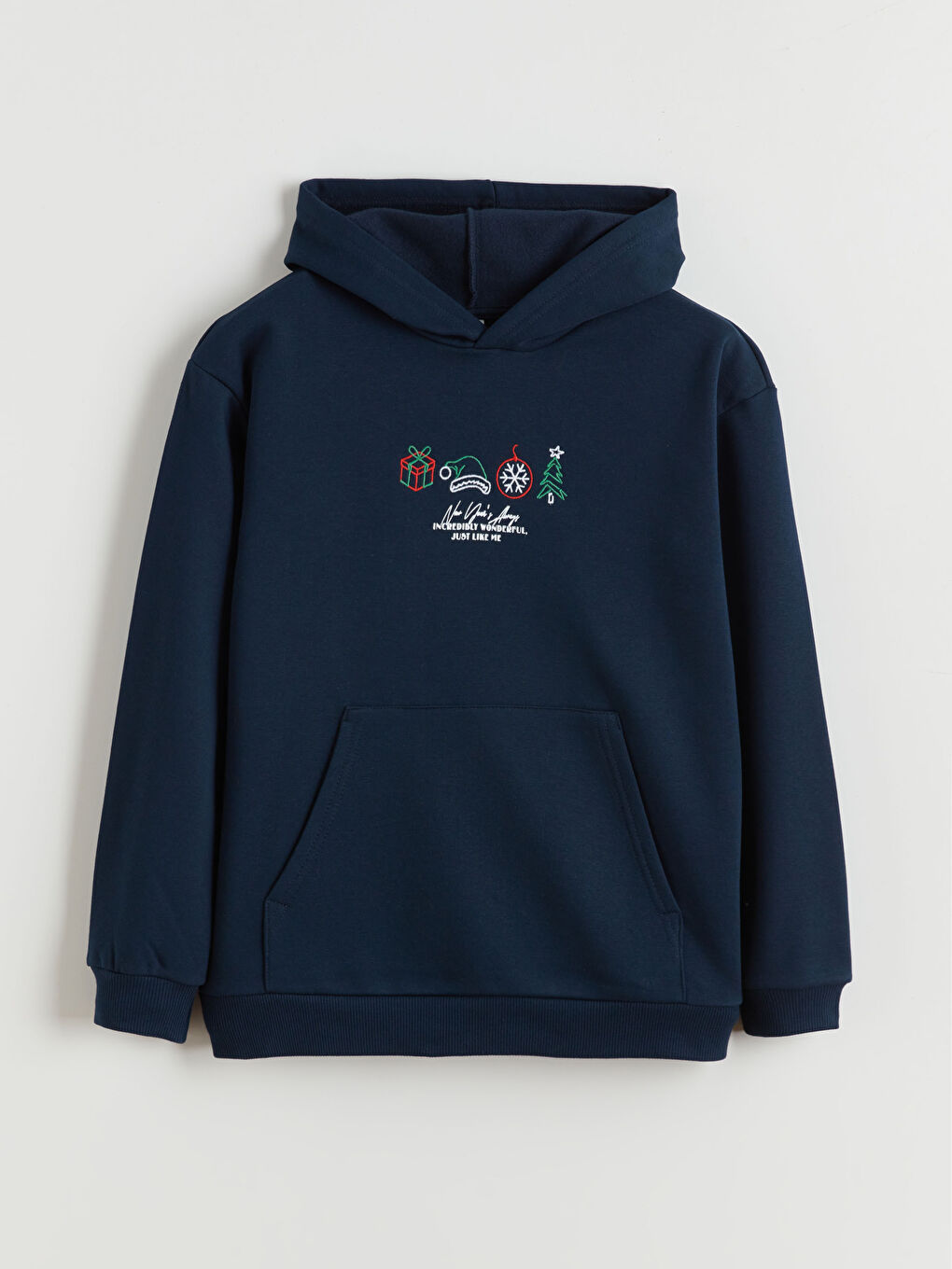 Lacivert Kapüşonlu Yılbaşı Temalı Erkek Çocuk Sweatshirt-2