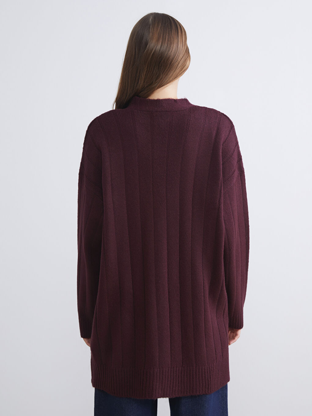 Bordo V Yaka Kadın Triko Hırka-4