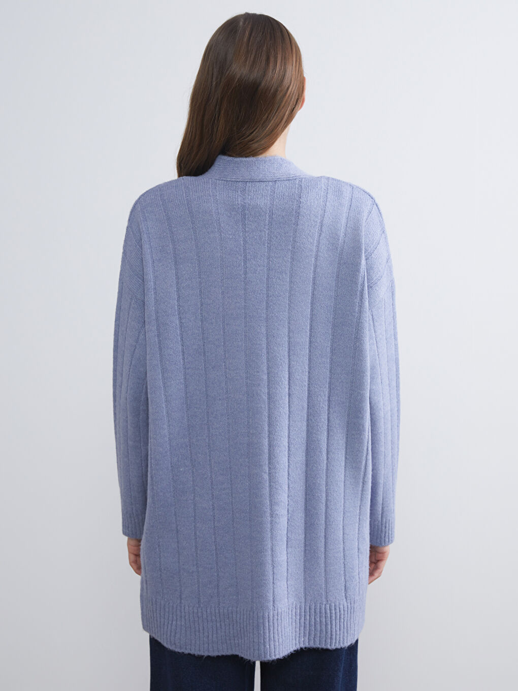 Mavi V Yaka Kadın Triko Hırka-4